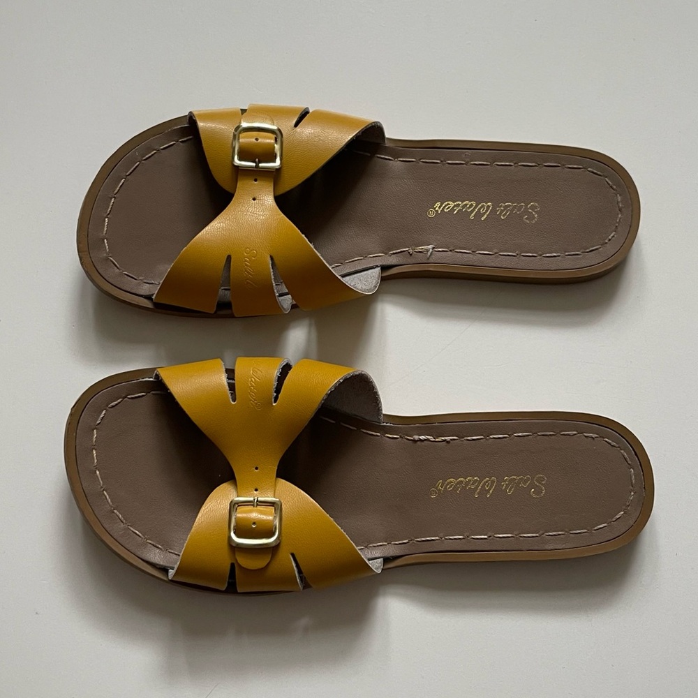 Salt Water Womens Mustard Classic Slides - Size US 8 / Hoy Size 6 - Picture 5 of 15